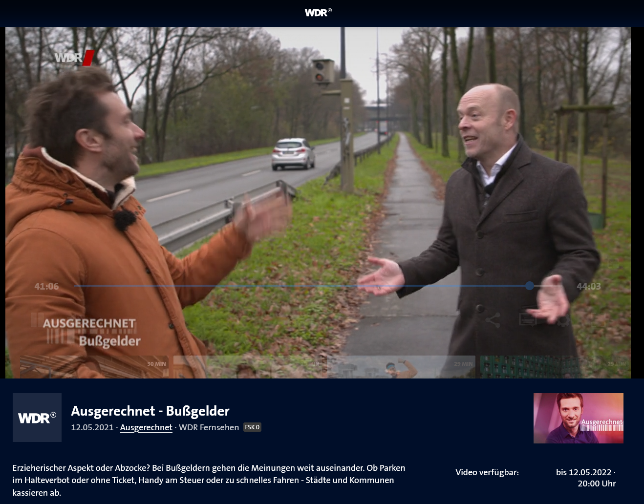 Mai 2021: Abzocke oder Verkehrserziehung? 45-minütige WDR Reportage mit RA Kempgens rund um Bußgelder im Straßenverkehr.